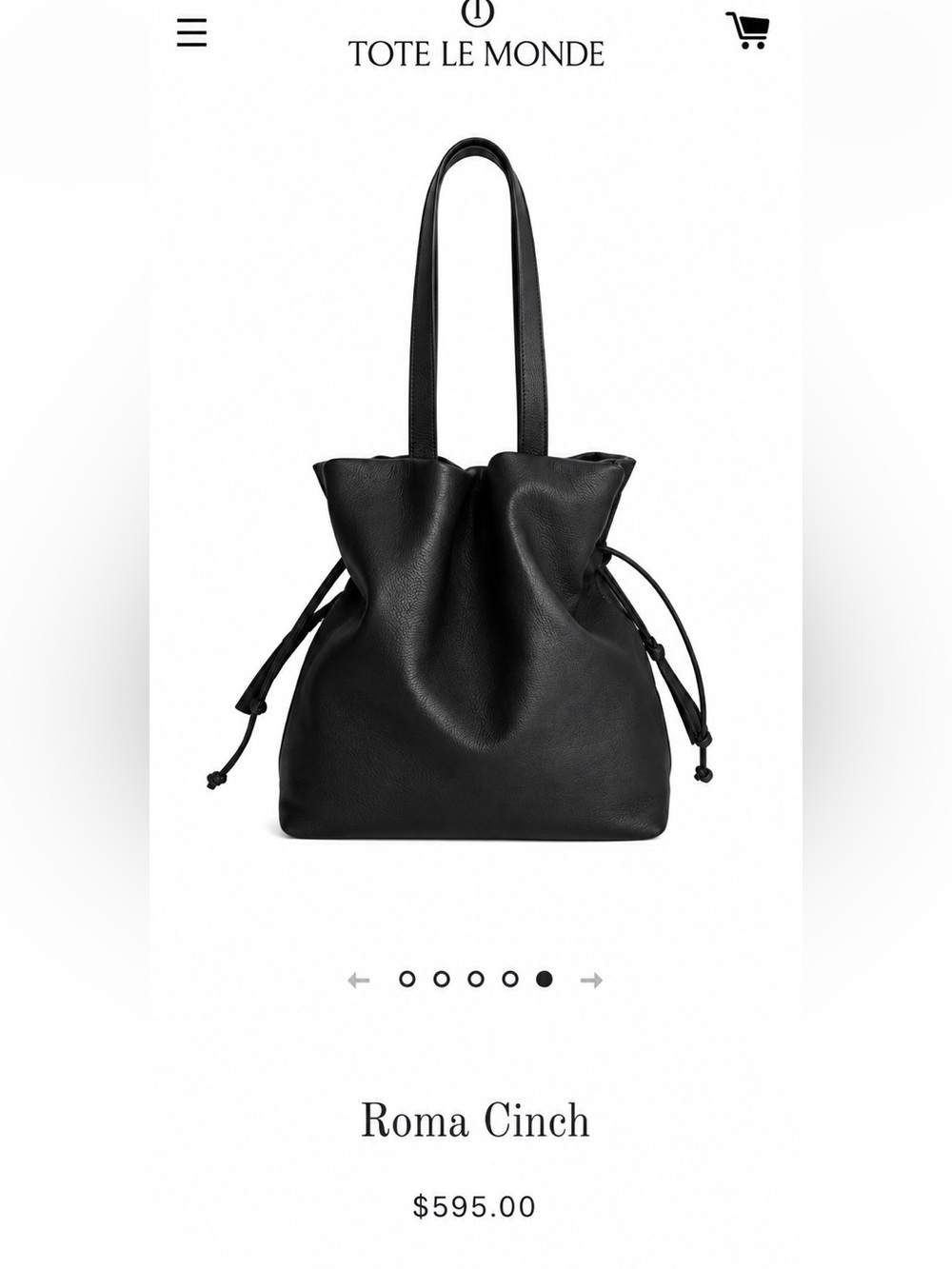 Tote Le Monde NWOT Roma Cinch Tote Black Bag 100% Leather